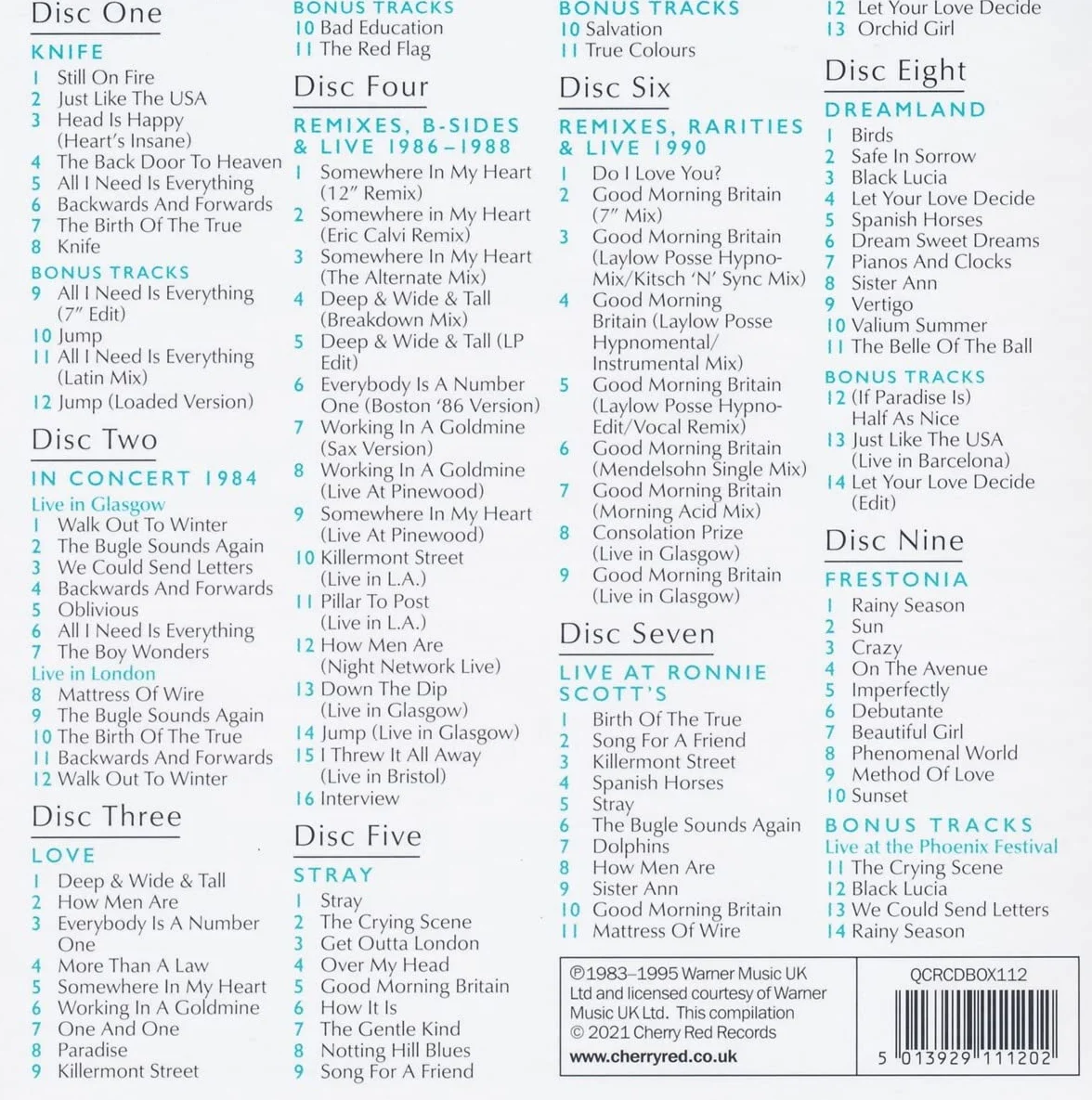 Backwards And Forwards The Wea Recordings 1984-1995 9CD Boxset