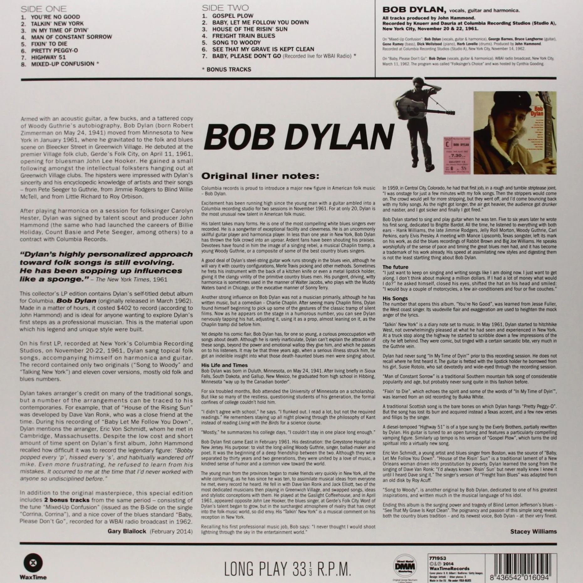Bob Dylan ( Debut Album ) + 2 Bonus Tracks