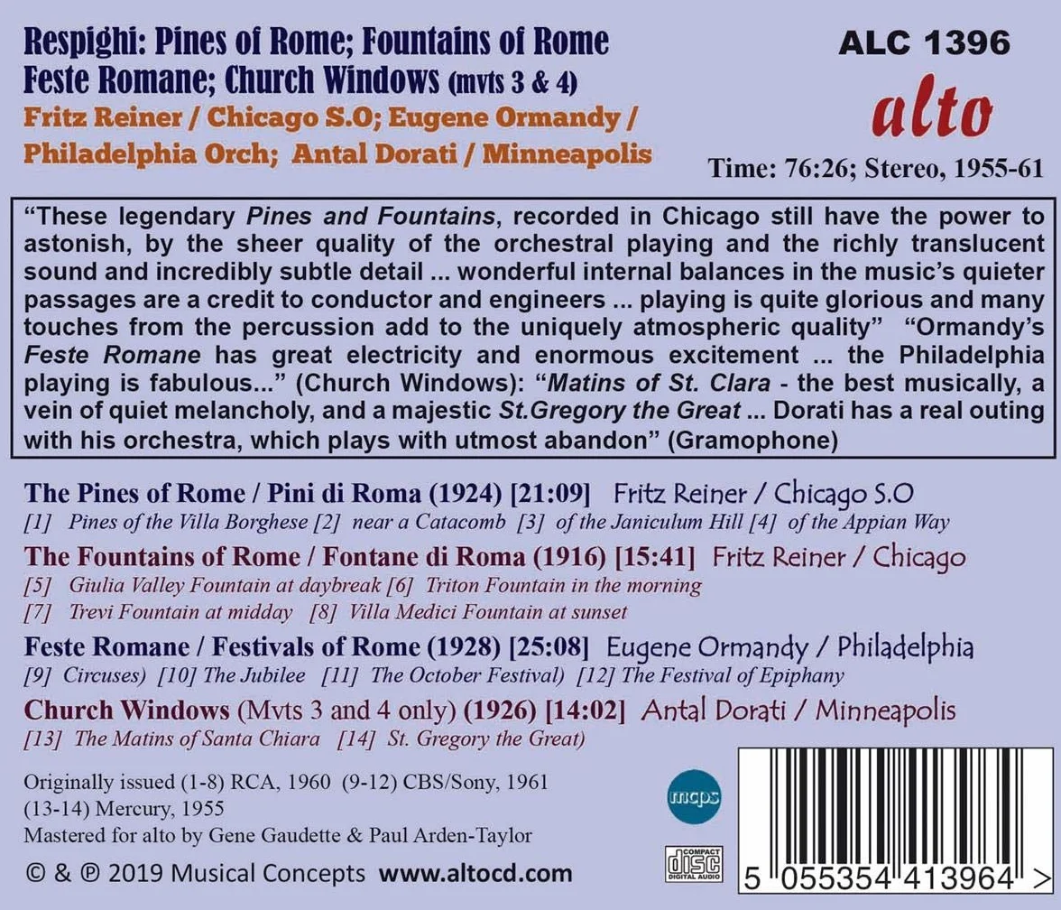 Respighi : Oeuvres orchestrales. Reiner, Ormandy, Dorati.