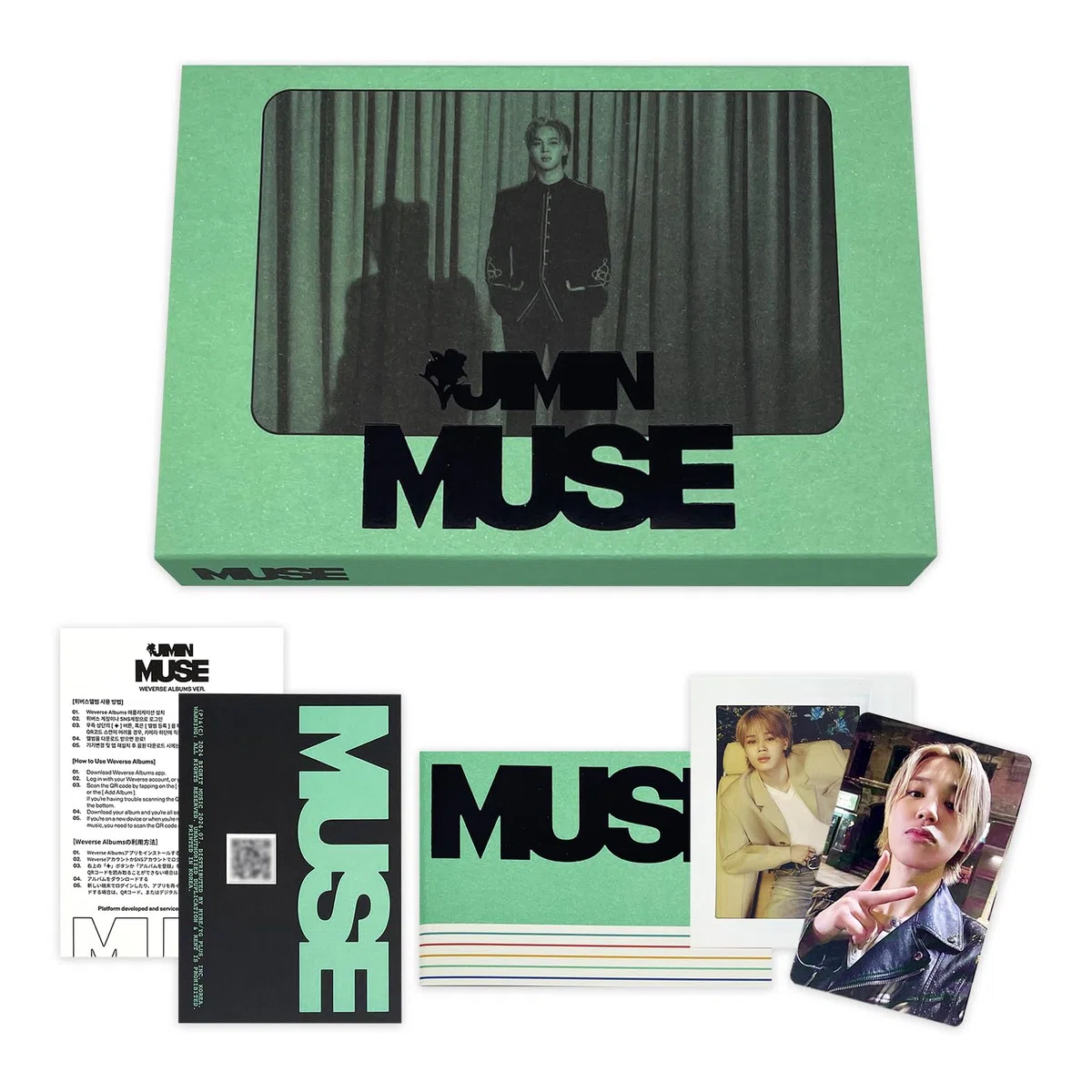 JIMIN OF BTS - [MUSE] (Weverse Albums Ver.) let + QR Card + 3D Instant Photo + Photocard + 2 Extra Photocards