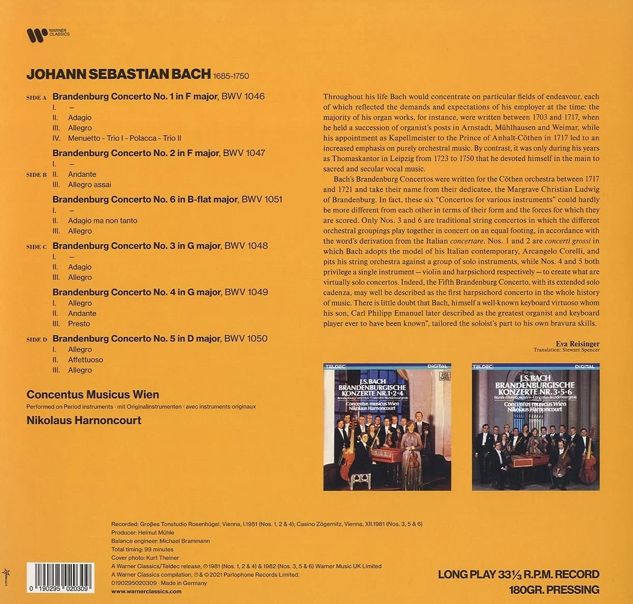Nikolaus Harnoncourt The Brandenburg Concertos Nos. 1-6 2 LP