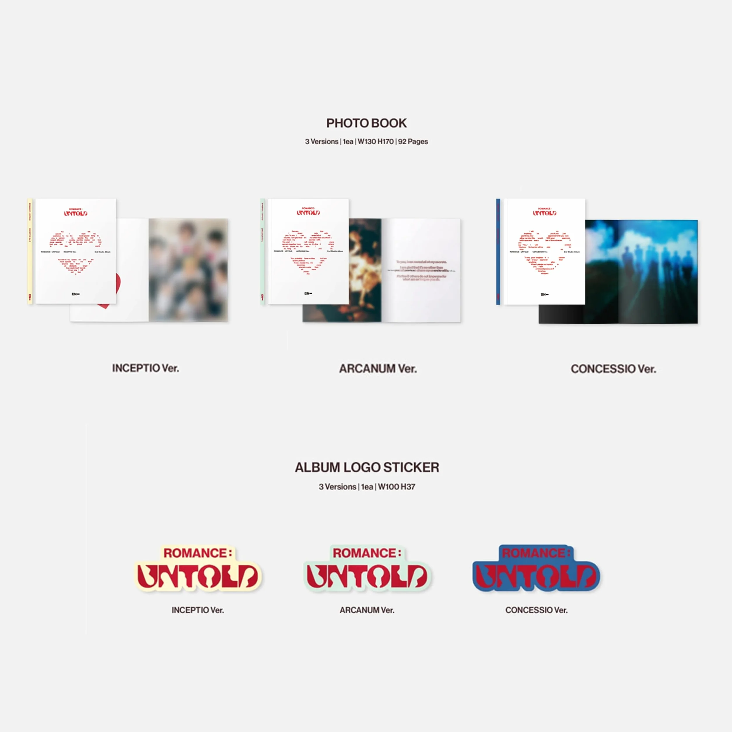 ENHYPEN - 2nd full album [ROMANCE : UNTOLD] (CONCESSIO ver.) Photo Paper RIngs R + 2 Pin Badges + 4 Extra Photocards
