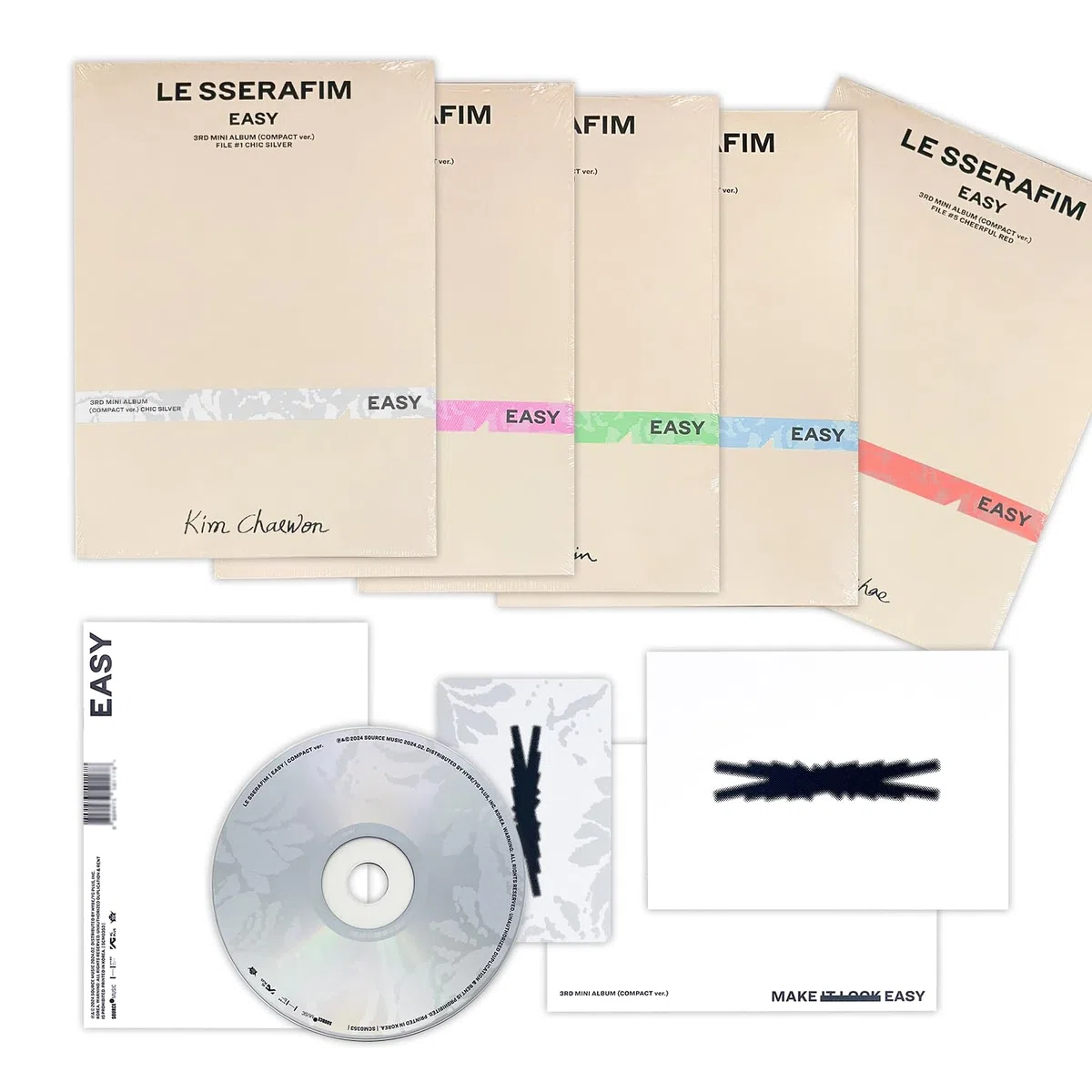 LE SSERAFIM - 3rd Mini Album [EASY] (COMPACT Ver. - Random) Out Folder + Booklet + CD + Photocard + Postcard + Lyric Paper + 2 Pin Badges + 4 Extra Photocards