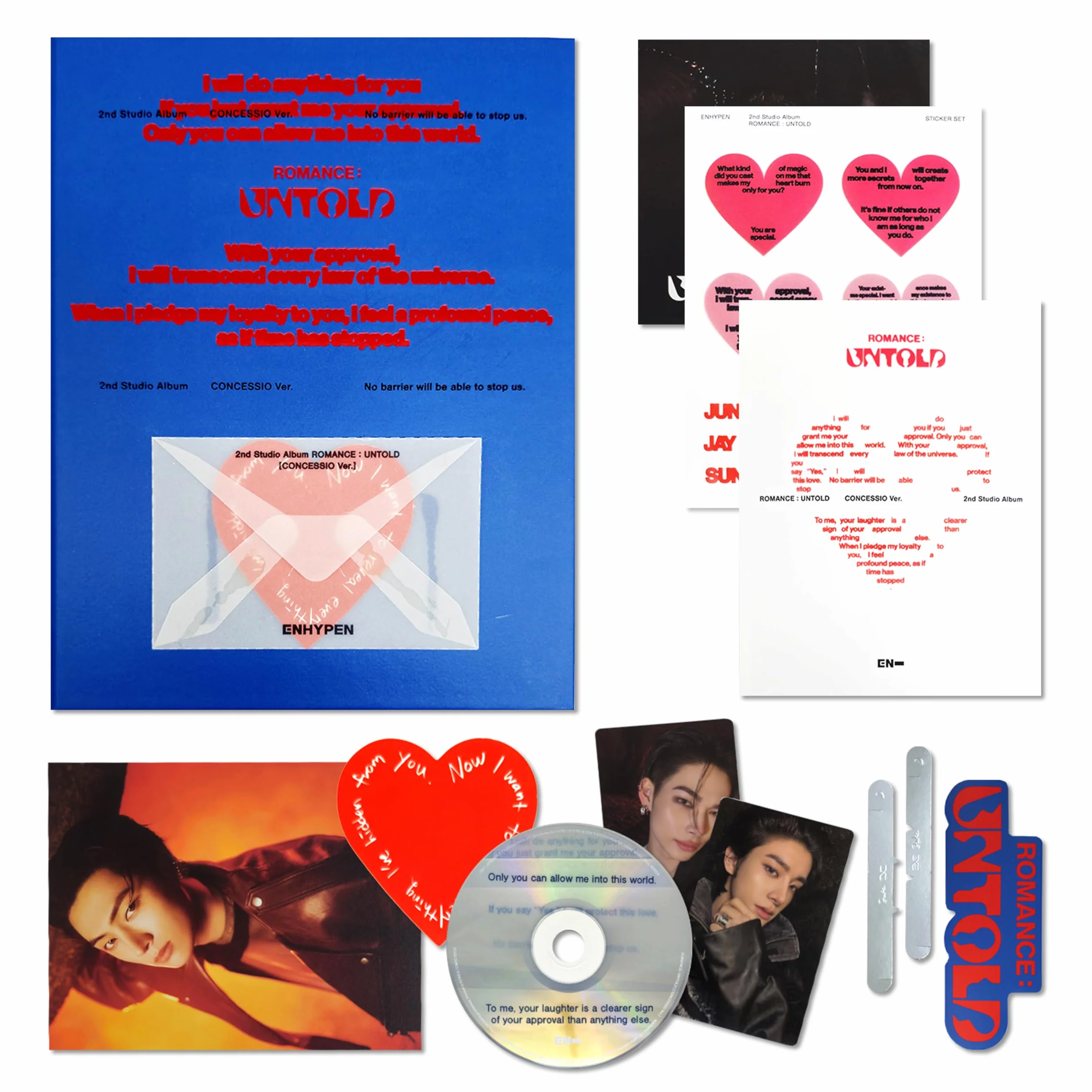 ENHYPEN - 2nd full album [ROMANCE : UNTOLD] (CONCESSIO ver.) Photo Paper RIngs R + 2 Pin Badges + 4 Extra Photocards