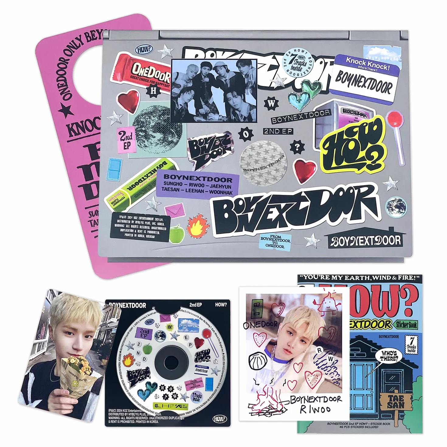 BOYNEXTDOOR - 2nd EP [HOW?] (Sticker Ver.) Sticker R + Polaroid + Photocard + Door Hanger + 3 Extra Photocards
