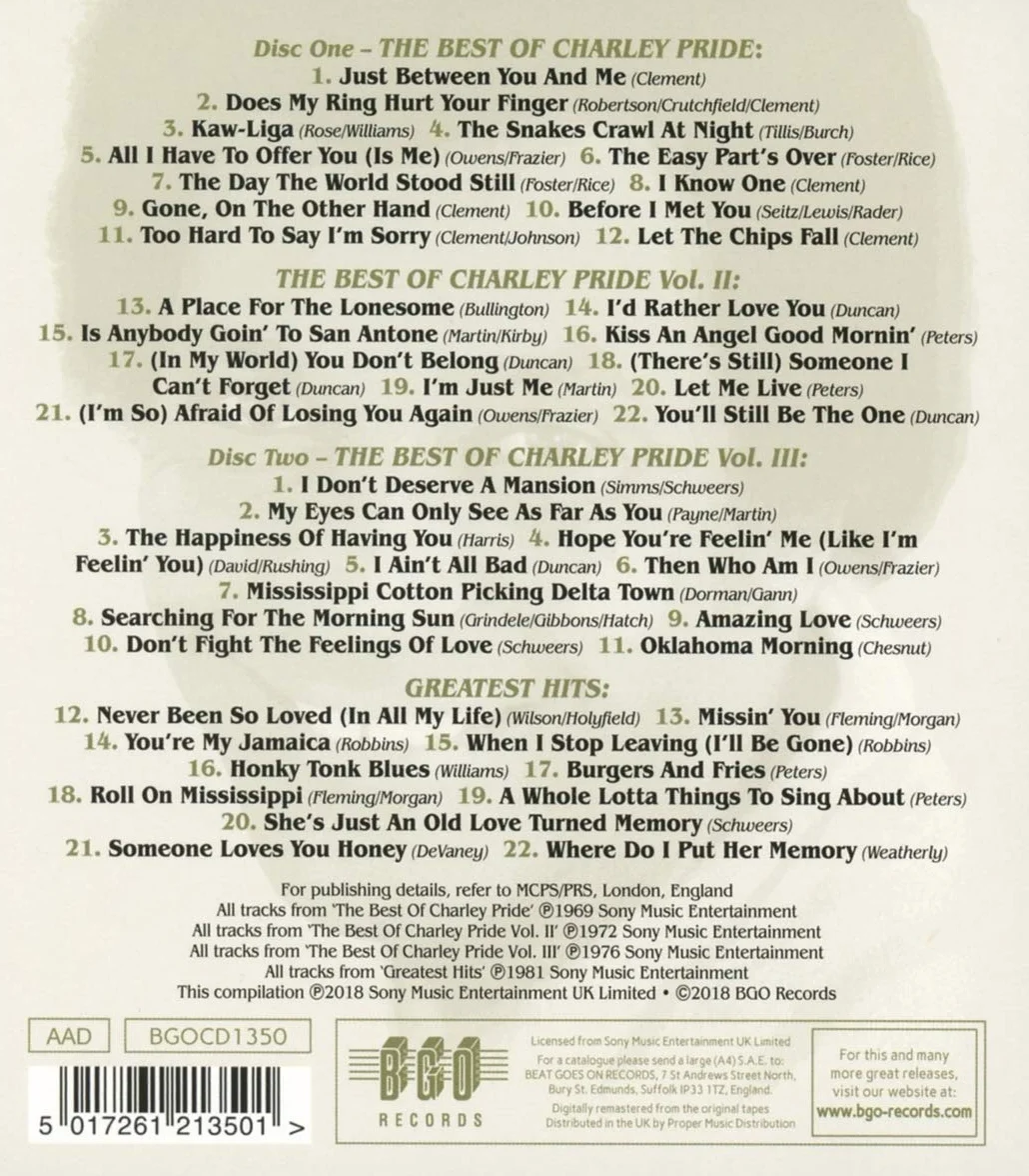 The Best Of Charley Pride/The Best Of Charley Pride Vol.II/The Best Of Charlie Pride Vol.III / The Greatest Hits