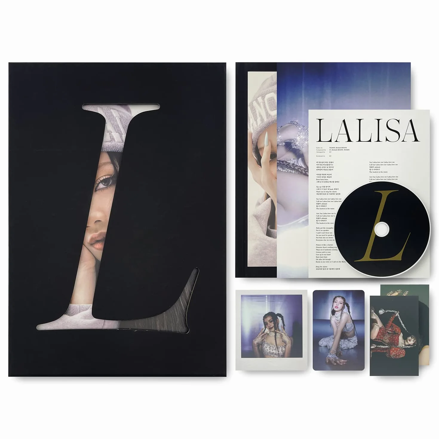 BLACKPINK LISA FIRST SINGLE ALBUM - LALISA [ BLACK VER. ] PHOTOBOOK + LYRICS PAPER + CD + PHOTOCARD + POLAROID + DOUBLE-SIDED POSTER