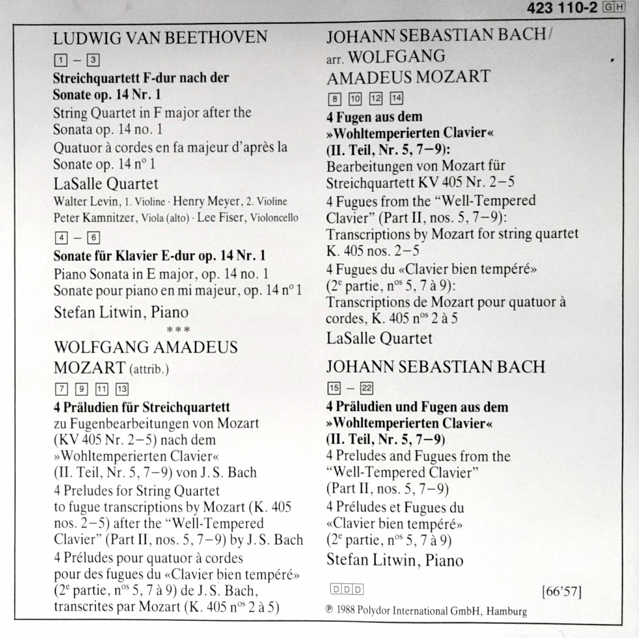 Beethoven/Mozart/Bach-Litwin-Sonates pour Piano