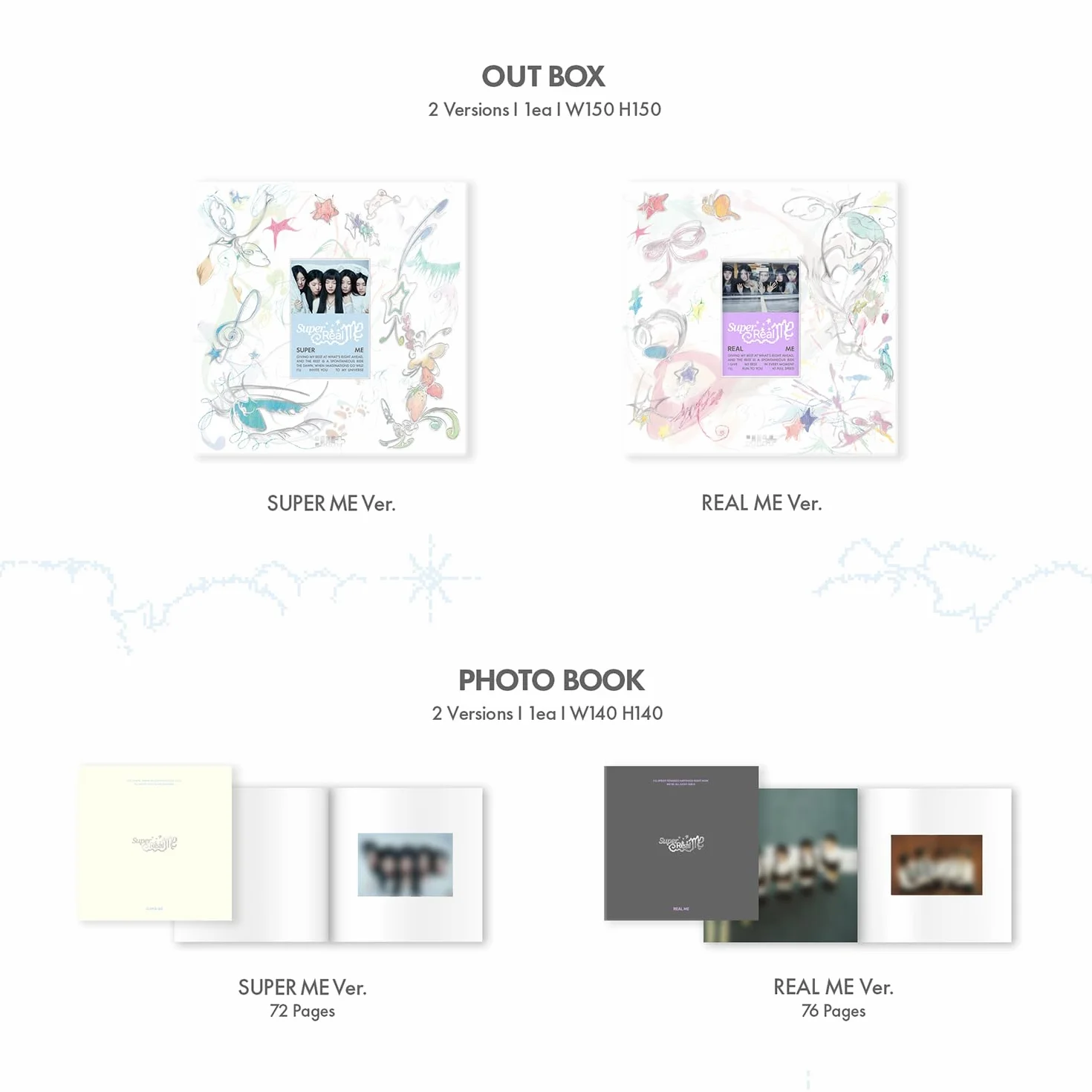 ILLIT - 1st Mini Album [SUPER REAL ME] (SUPER ME ver.) Photobook R + Photocard + Illit Logo Sticker + Album Logo Sticker + Sticker + Paper Magnet + Paper Ornaments + Poster With Lyrics