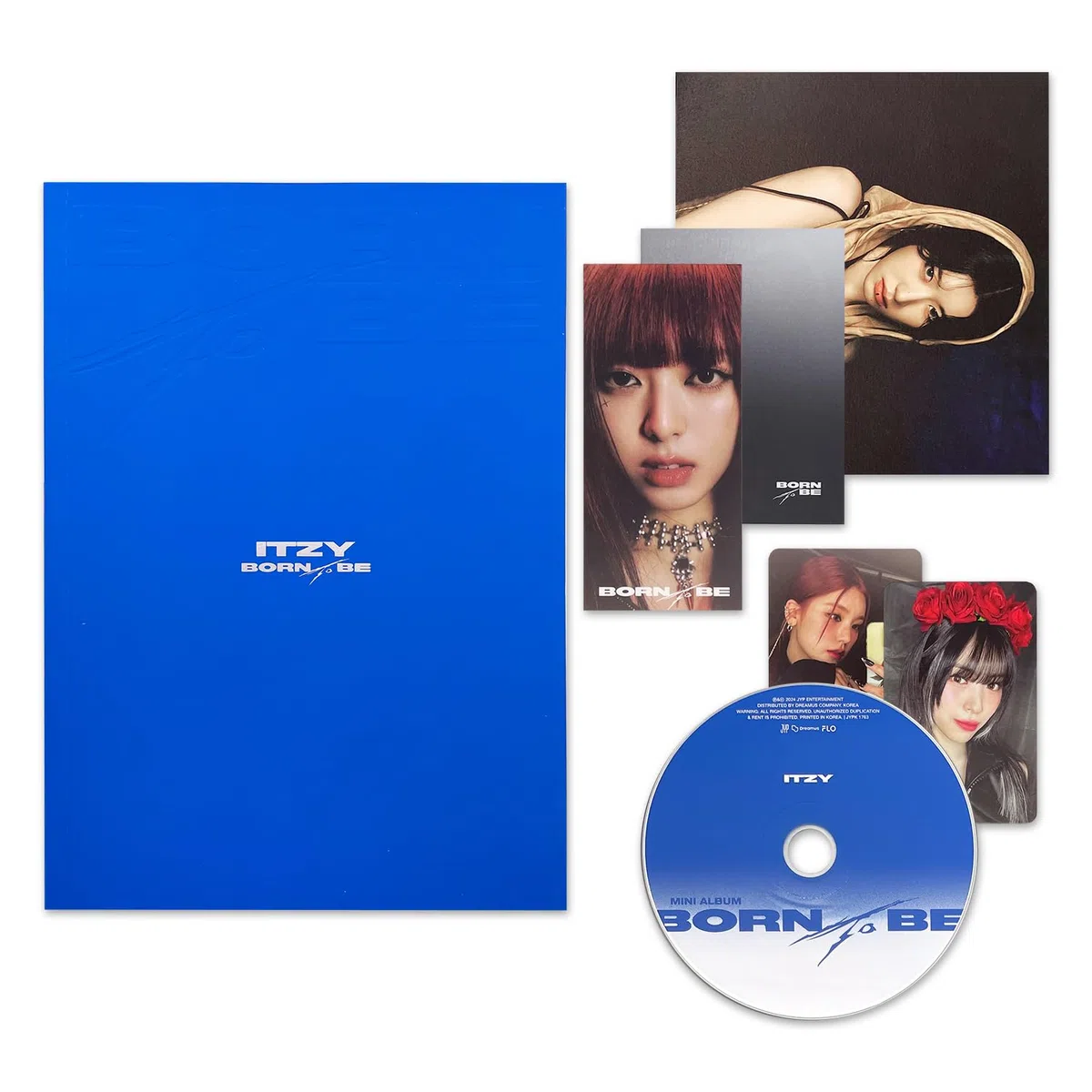 ITZY - [BORN TO BE] (STANDARD Ver. - BLUE Ver.) Photobook + Lyric Eyes Photocard R + Photocard + Mini Folding Poster + Mood Film + Poster + Postcard + 2 Pin Badges + 4 Extra Photocards