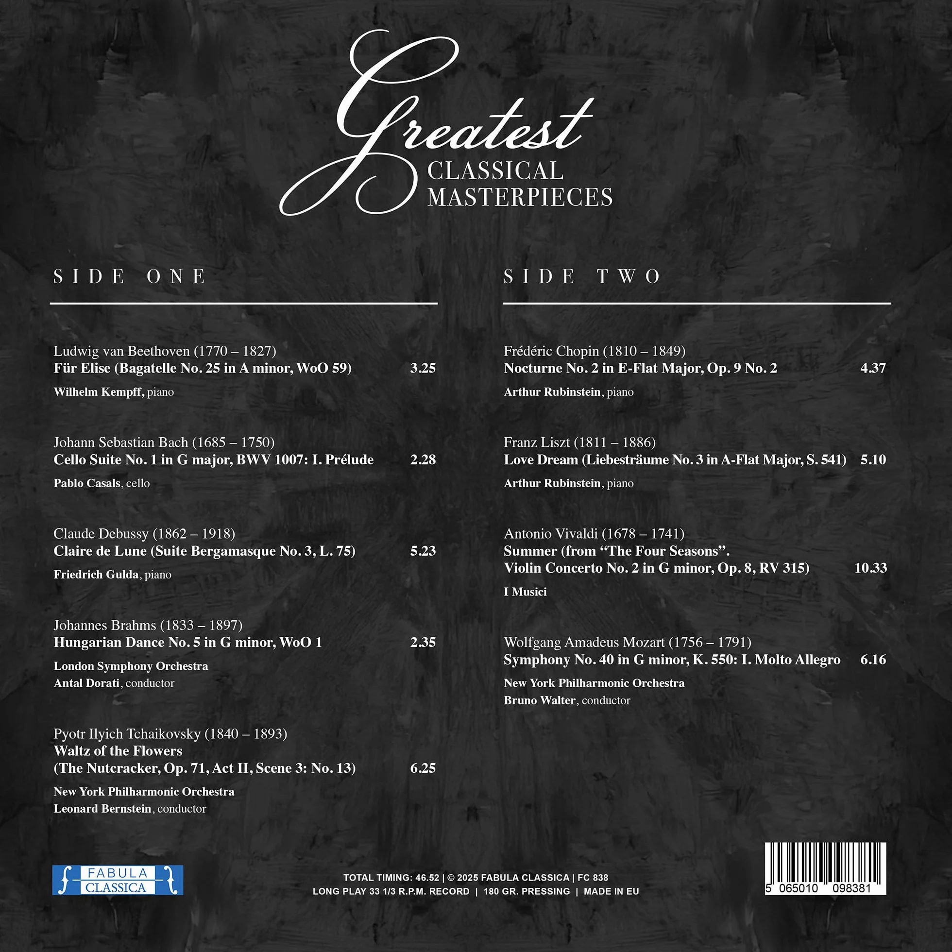 Las mejores obras maestras clásicas Beethoven / Mozart / Bach / Tchaikovsky / Chopin / Vivaldi / Debussy / Brahms / Liszt