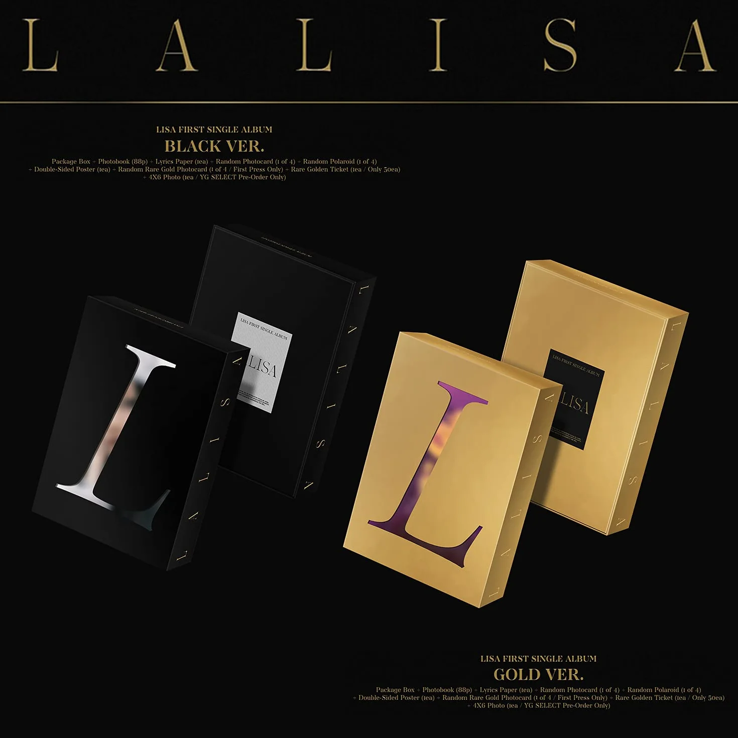 BLACKPINK LISA FIRST SINGLE ALBUM - LALISA [ BLACK VER. ] PHOTOBOOK + LYRICS PAPER + CD + PHOTOCARD + POLAROID + DOUBLE-SIDED POSTER